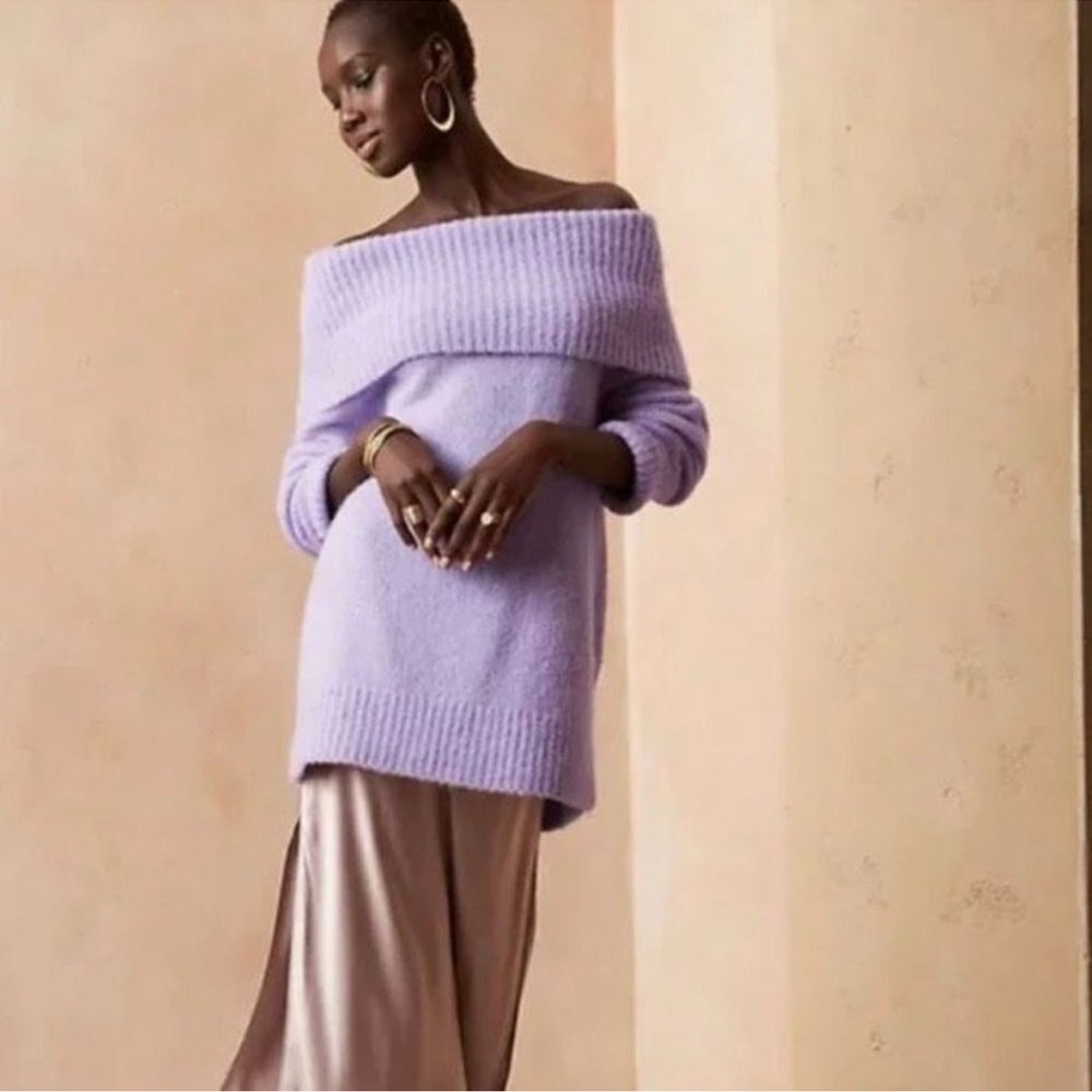 Banana Republic Lilac Purple Cowl Neck Alpaca Blend Sweater